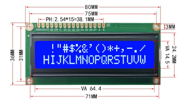 LCD display 16x2 fondo azul