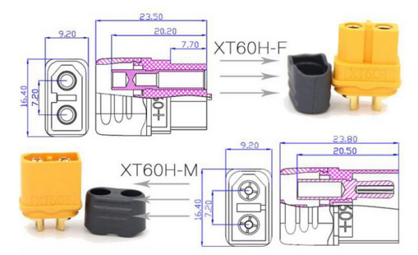 Cable con conector XT60H par para baterías y equipo de alto consumo de corriente